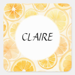 Name Soft Orange und Lemons Wasserfarbmuster Quadratischer Aufkleber