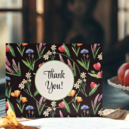 Name, Sommer-Wildblumen Moderne Farben Dankeskarte