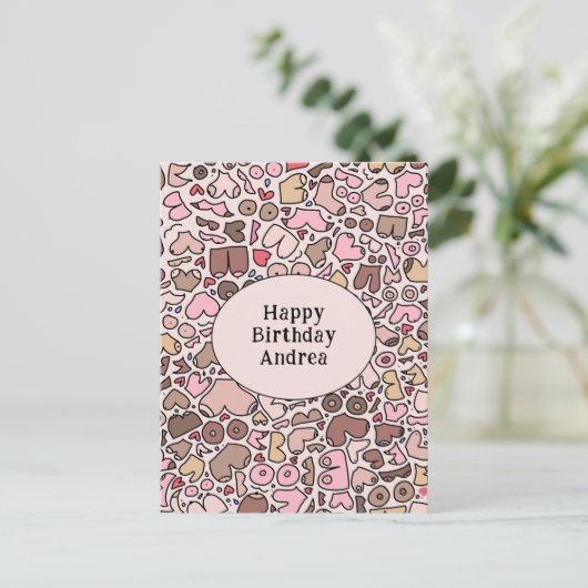 Name Spaß neutrales Brustmuster Postkarte (Stehend Vorderseite)