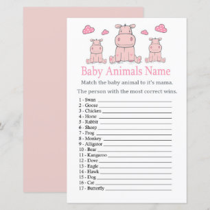Name-Spiel für rosa Nilpferd-Babytierchen