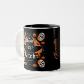 Name Spooky Skull Pumpkin Vintag Hexenmeister Zweifarbige Tasse (Vorderseite Links)