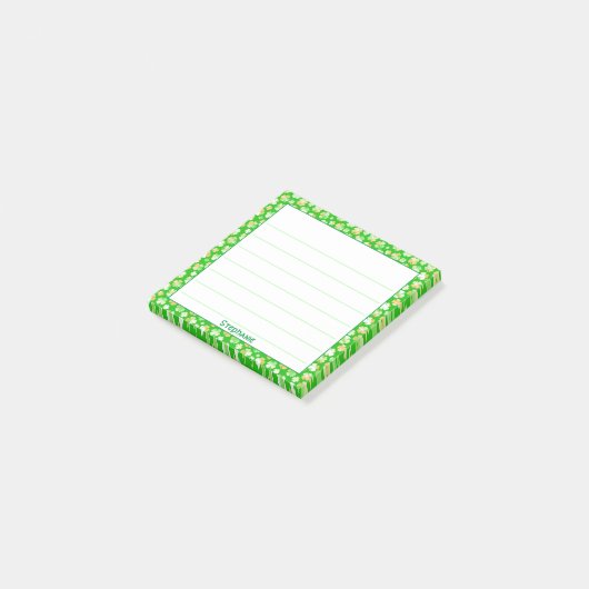Name: St Patrick's Green Orange Kleeblatt Pattern Post-it Klebezettel (angewinkelt)