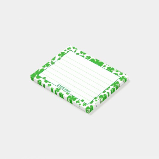 Name: St Patrick's Green Random Kleeblatt Muster Post-it Klebezettel (angewinkelt)