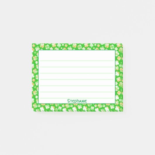 Name: St Patrick's Green/White Kleeblatt Muster Post-it Klebezettel (Vorderseite)