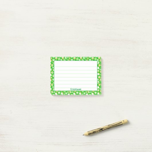 Name: St Patrick's Green/White Kleeblatt Muster Post-it Klebezettel (Auf Schreibtisch)