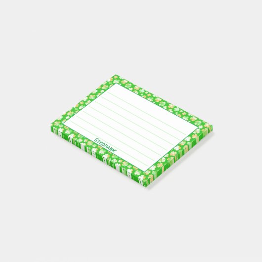 Name: St Patrick's Green/White Kleeblatt Muster Post-it Klebezettel (angewinkelt)