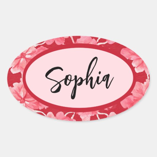 Name Sticker Personalized Pink Floral (Vorderseite)