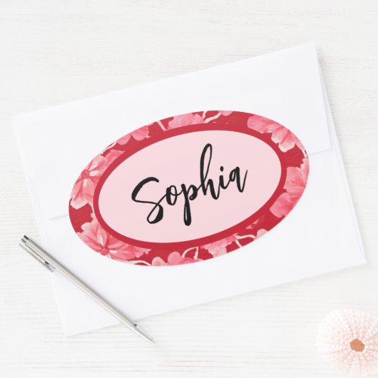 Name Sticker Personalized Pink Floral (Umschlag)