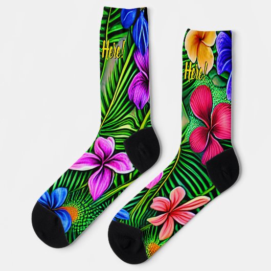 Name, stilisierte tropische Blume und Blätter hinz Socken (Linkes Detail)