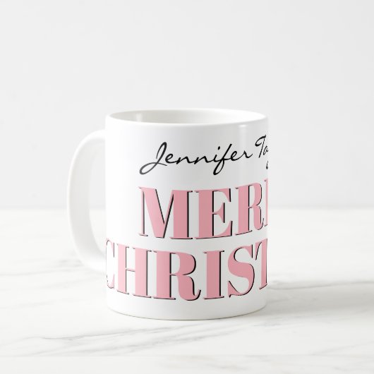 Name, Stilvolles Pink Merry Christmas Classic Kaffeetasse (Vorderseite Links)