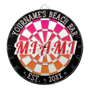 Name Strandbar MIAMI Rot Pink Orange Schwarz & Wei Dartscheibe