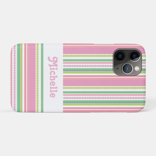 Name Stripey Perlen pink grün weiß Case-Mate iPhone Hülle (Rückseite (Horizontal))
