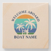 Name Sun Palm Tree Willkommen an Bord Steinuntersetzer (Vorderseite)