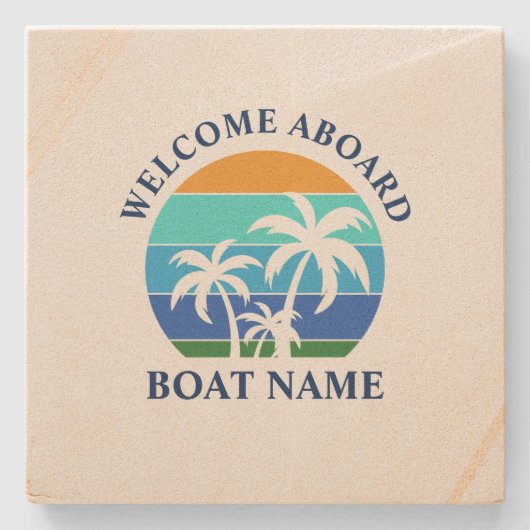 Name Sun Palm Tree Willkommen an Bord Steinuntersetzer (Vorderseite)