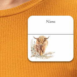Name Tag Baby Dusche Baby Highland Cow Calf Quadratischer Aufkleber