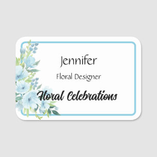Name Tag Blue Flowers Florist Custom Text Namensschild