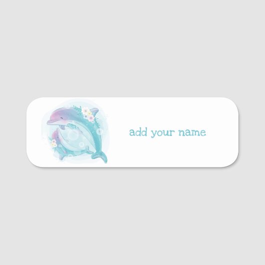 NAME TAG : KINDERGEBURTSTAGE : ZWEI DOLPHINEN NAMENSSCHILD (Vorderseite)