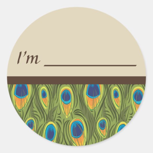 Name Tag Peacock Feathers Sticker (Vorderseite)