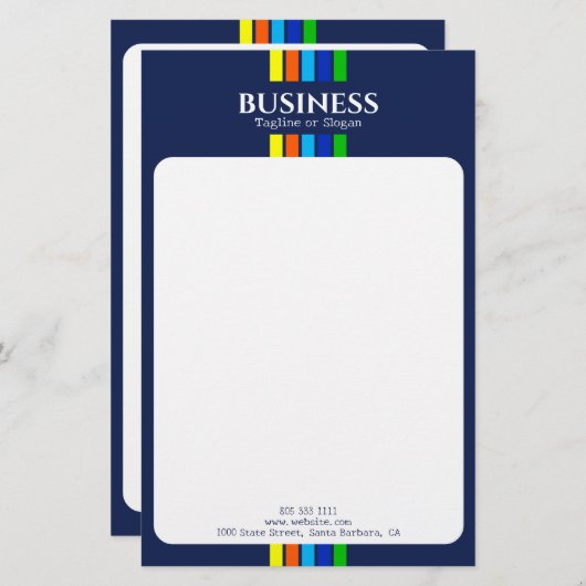 Name Tagline Moderne Streifen Blau Briefpapier (Vorne/Hinten)