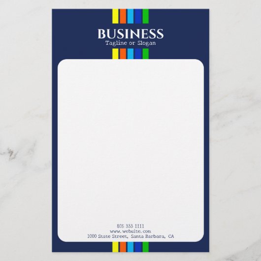 Name Tagline Moderne Streifen Blau Briefpapier (Vorderseite)