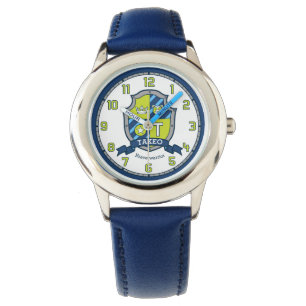 Name Takeo bedeutet Buchstabe T Wappen blau Armbanduhr