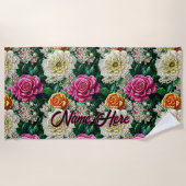 Name Tapestry Illustration Pink White Gold Blume Strandtuch (Vorderseite)