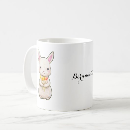 Name-Tasse mit niedlicher Häschen-Kaninchen-Grafik Kaffeetasse (Vorderseite Links)