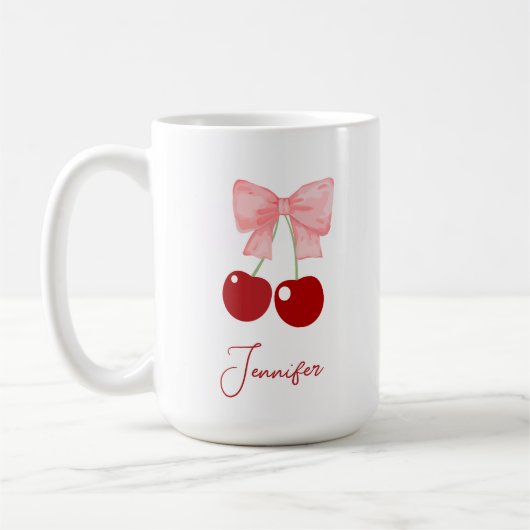 Name Tasse mit rosa Bow und Kirschen (Links)