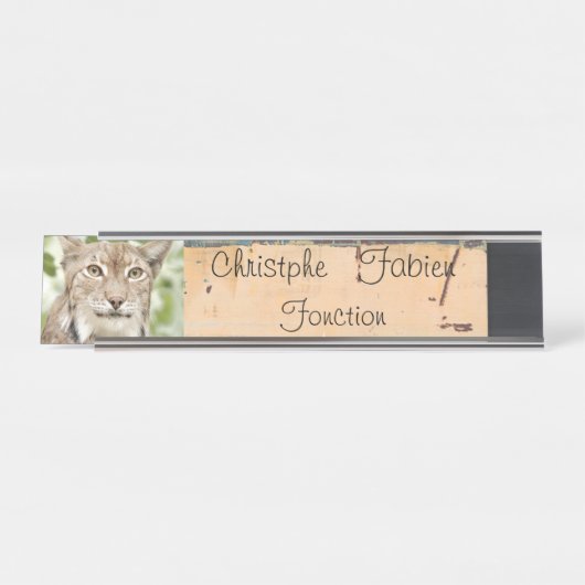 Name Teller Katze Luchs 1 . Tiere . Schreibtischnamensplakette (Vorderseite )