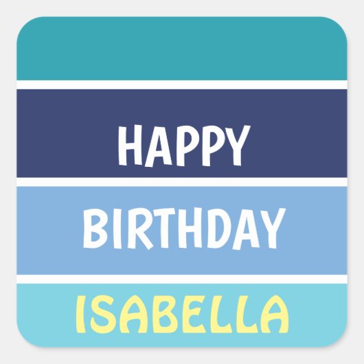 Name Template Happy Birthday Quadratischer Aufkleber (Vorderseite)