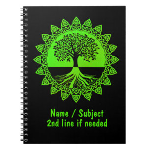 Name Text ändern - Grüner keltischer Baum des Lebe Notizblock