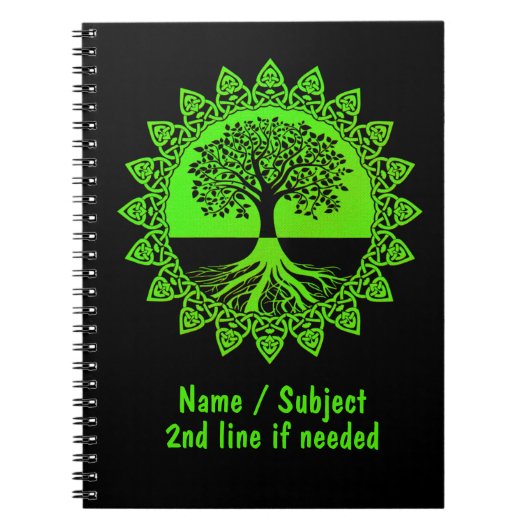 Name Text ändern - Grüner keltischer Baum des Lebe Notizblock (Vorderseite)