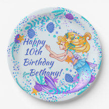 Name Text blonde Mermaid Blue Mauve Aqua Party hin