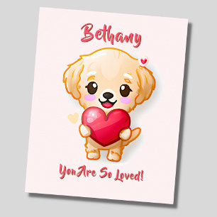 Name Text Golden Retriever Welpe Herz Kinderzimmer Poster
