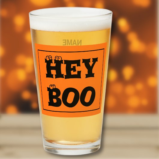 Name, Text Halloween Hey Boo Eyeballs, Pint Glas