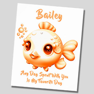 Name-Text hinzufügen, Baby-Goldfisch-Kinderzimmerp Poster