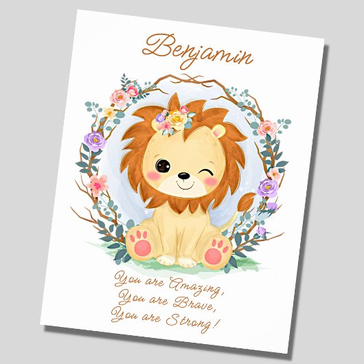 Name-Text hinzufügen, Baby Lion & Blume Kinderzimm Poster