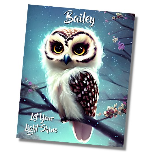 Name Text hinzufügen, Baby Owl im Baum leuchten, B Poster