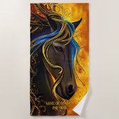 Name Text hinzufügen, Black Fantasy Horst mit Gold Strandtuch (Vorderseite)