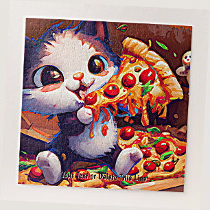 Name Text hinzufügen, Funny Cat Holding Pizza Puzzle