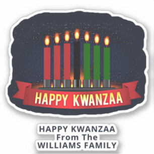 Name Text hinzufügen, Happy Kwanzaa 7 Kerzen Kiss  Aufkleber