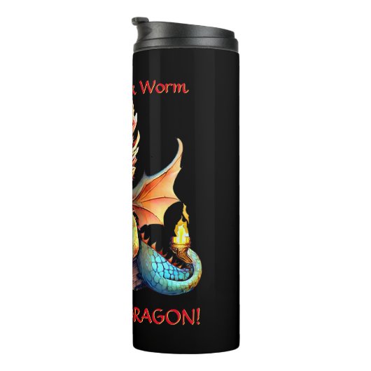 Name Text hinzufügen - kein BuchWurm als Buchdrach Thermosbecher (Nach rechts gedreht)