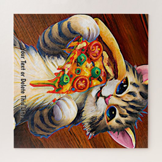 Name Text hinzufügen, lustige Katze mit Pizza Puzzle (Horizontal)