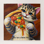 Name Text hinzufügen, lustige Katze mit Pizza Puzzle (Vertikal)