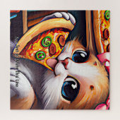 Name Text hinzufügen, lustige Katze Pizza essen Puzzle (Horizontal)