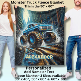 Name-Text hinzufügen, Monster Truck im Wald Fleecedecke