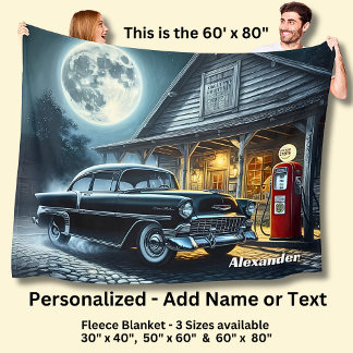 Name Text hinzufügen, Oldtimer im Mondlicht Fleecedecke