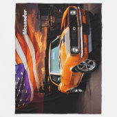 Name Text hinzufügen, Orange Muscle Car  Fleecedecke (Vorderseite)