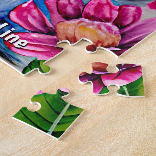Name Text Kitten mit rosafarbenen Blume Grün links Puzzle (Seite)