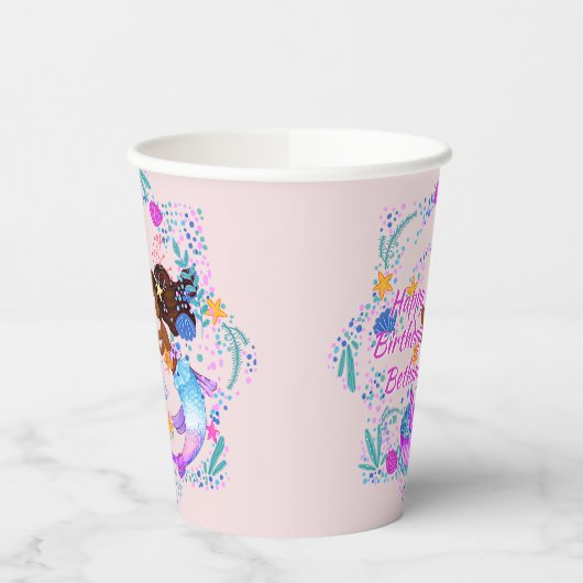 Name Text Mermaid Pink Mauve Aqua Party hinzufügen Pappbecher (Links)